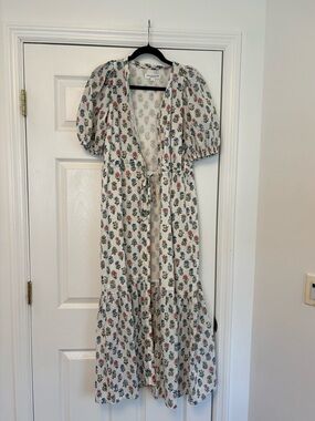 Emerson Fry India Collection Florence Wrap Dress Small  Floral Puff Sleeve Midi